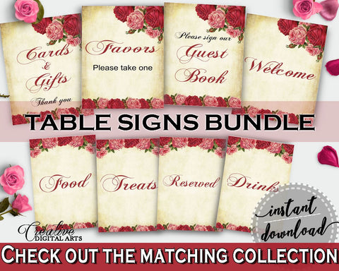 Table Signs Bridal Shower Table Signs Vintage Bridal Shower Table Signs Bridal Shower Vintage Table Signs Red Pink party supplies XBJK2 - Digital Product