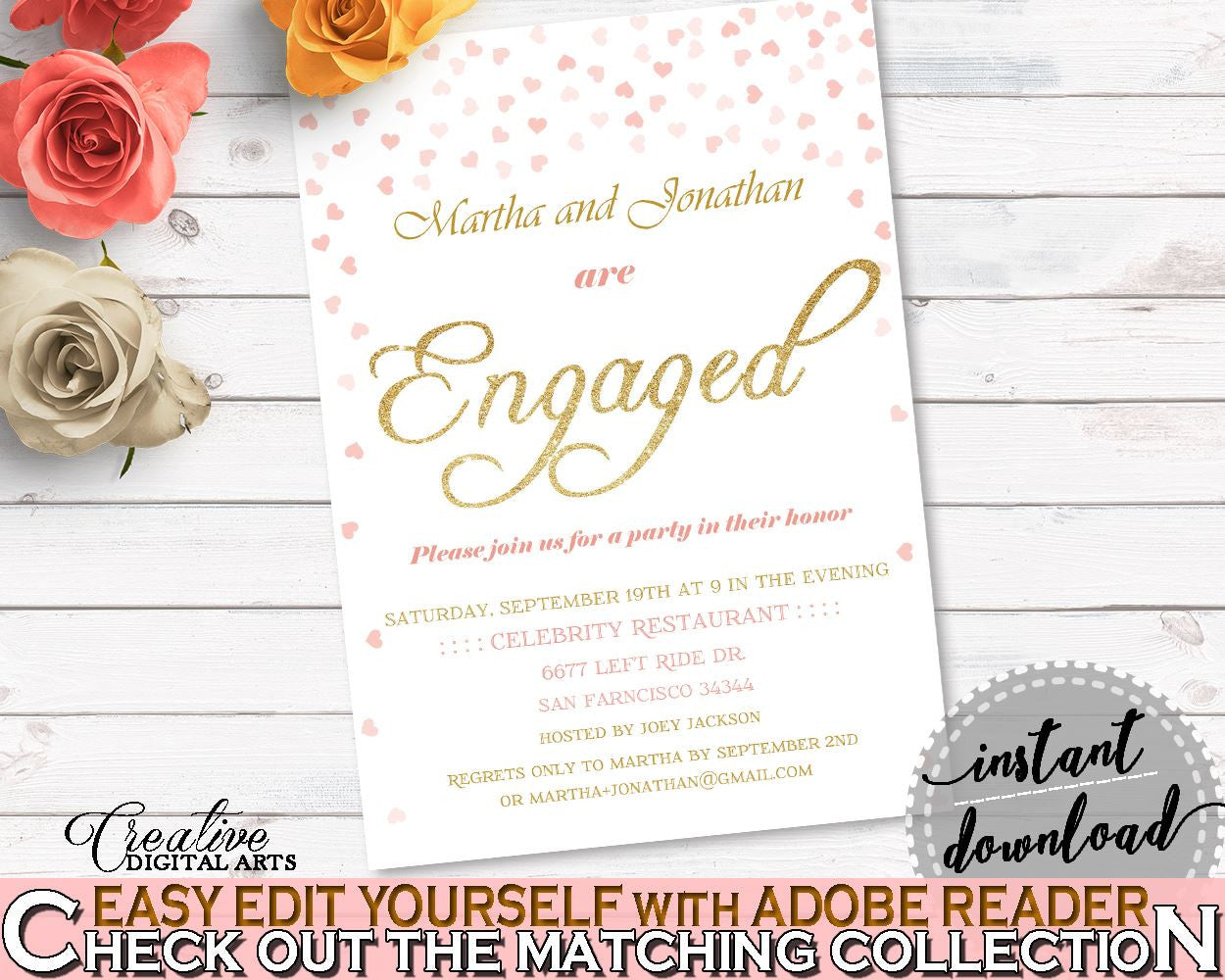 Engagement Invitation Bridal Shower Engagement Invitation Pink And Gold Bridal Shower Engagement Invitation Bridal Shower Pink And XZCNH - Digital Product