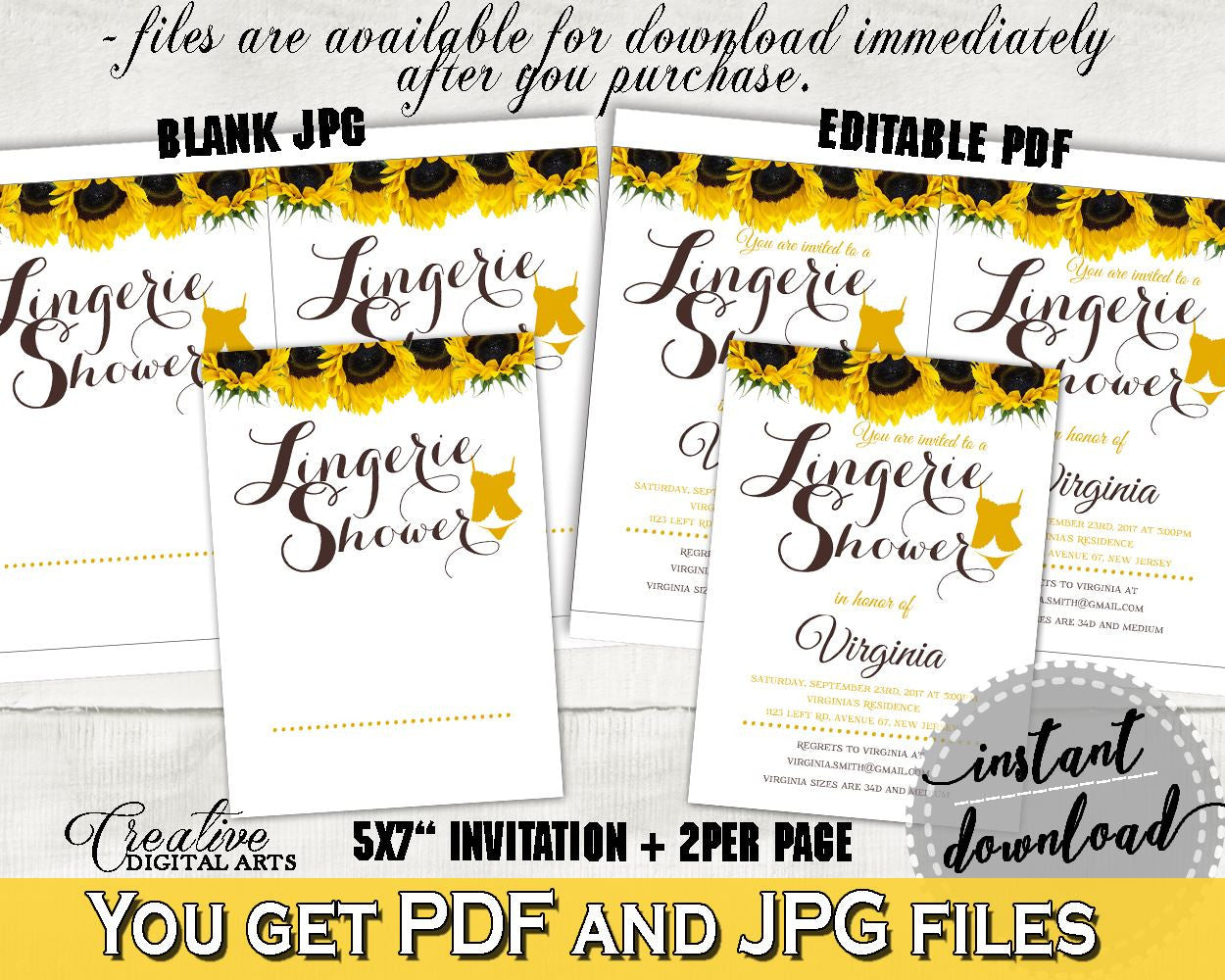 Lingerie Shower Invitation Bridal Shower Lingerie Shower Invitation Sunflower Bridal Shower Lingerie Shower Invitation Bridal Shower SSNP1 - Digital Product