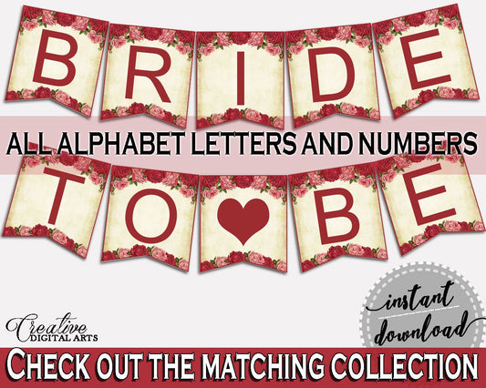 Banner Bridal Shower Banner Vintage Bridal Shower Banner Bridal Shower Vintage Banner Red Pink party decor, paper supplies, prints XBJK2 - Digital Product