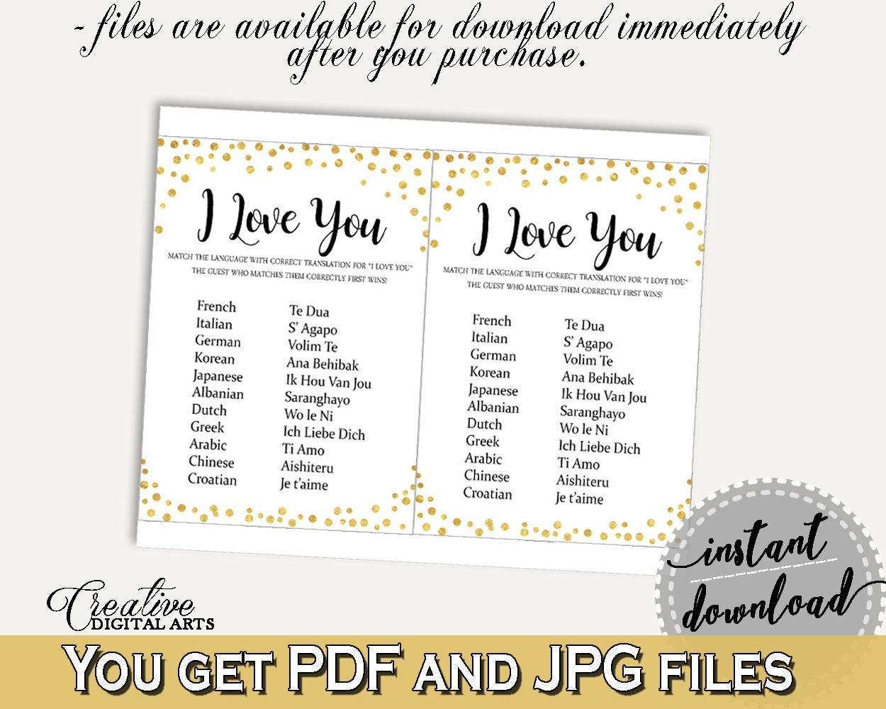 I Love You Game Bridal Shower I Love You Game Confetti Bridal Shower I Love You Game Bridal Shower Confetti I Love You Game Gold White CZXE5 - Digital Product