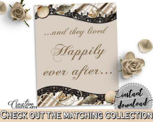 Brown And Beige Seashells And Pearls Bridal Shower Theme: Happily Ever After Sign - love quote, necklace bridal, customizable files - 65924 - Digital Product