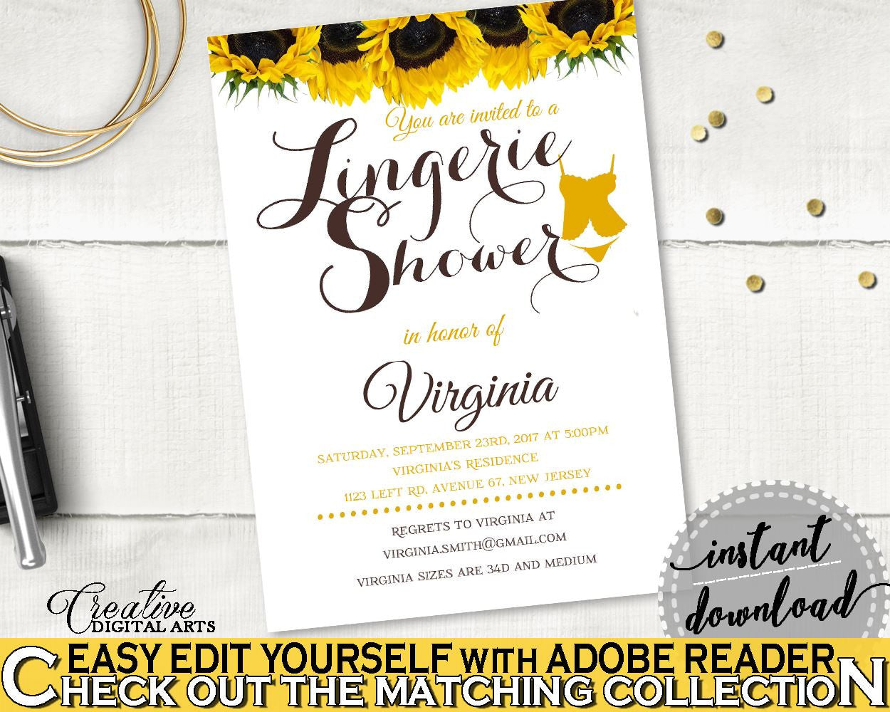 Lingerie Shower Invitation Bridal Shower Lingerie Shower Invitation Sunflower Bridal Shower Lingerie Shower Invitation Bridal Shower SSNP1 - Digital Product