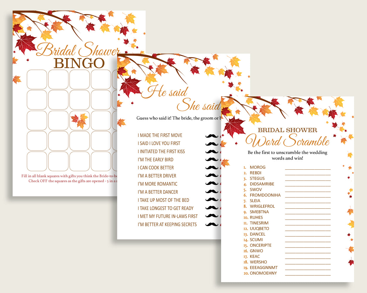 Games Bridal Shower Games Fall Bridal Shower Games Bridal Shower Autumn Games Brown Yellow digital print printables pdf jpg YCZ2S