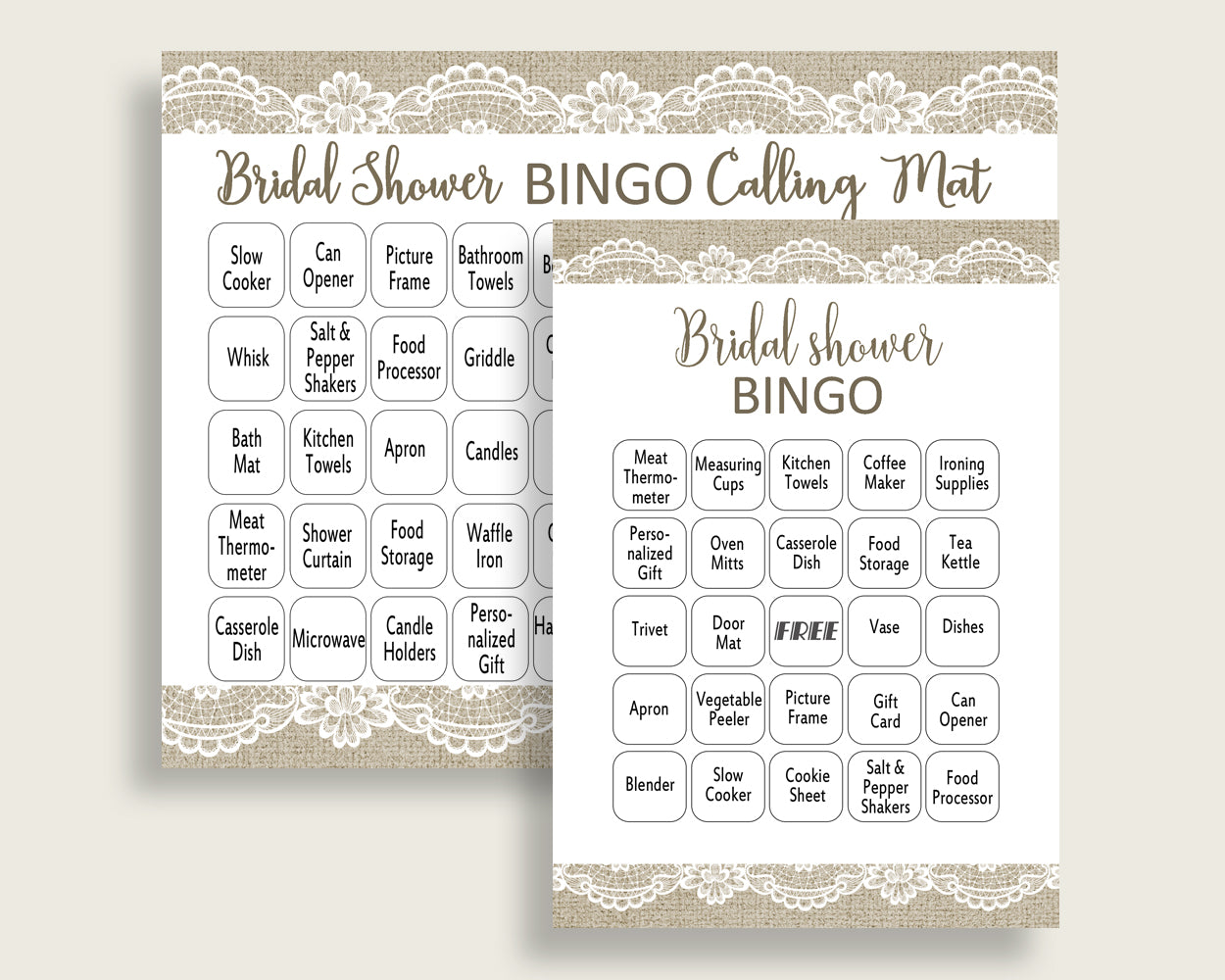 Bingo Bridal Shower Bingo Burlap And Lace Bridal Shower Bingo Bridal Shower Burlap And Lace Bingo Brown White party decorations NR0BX