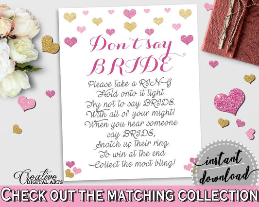 Gold And Pink Glitter Hearts Bridal Shower Theme: Don't Say Bride - lingerie game,  affection shower, shower activity, party theme - WEE0X - Digital Product