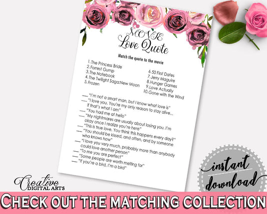 Movie Love Quotes Bridal Shower Movie Love Quotes Floral Bridal Shower Movie Love Quotes Bridal Shower Floral Movie Love Quotes Pink BQ24C - Digital Product