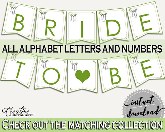 Banner Bridal Shower Banner Modern Martini Bridal Shower Banner Bridal Shower Modern Martini Banner Green White printables, prints ARTAN - Digital Product