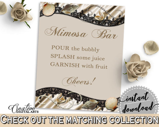 Brown And Beige Seashells And Pearls Bridal Shower Theme: Mimosa Bar Sign - garnish, necklace bridal, customizable files, prints - 65924 - Digital Product