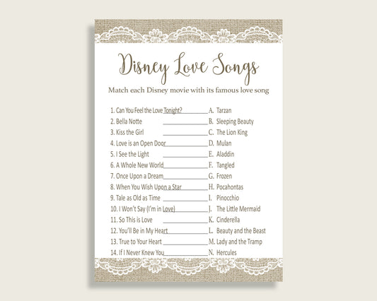 Disney Love Songs Game Bridal Shower Disney Love Songs Game Burlap And Lace Bridal Shower Disney Love Songs Game Bridal Shower Burlap NR0BX