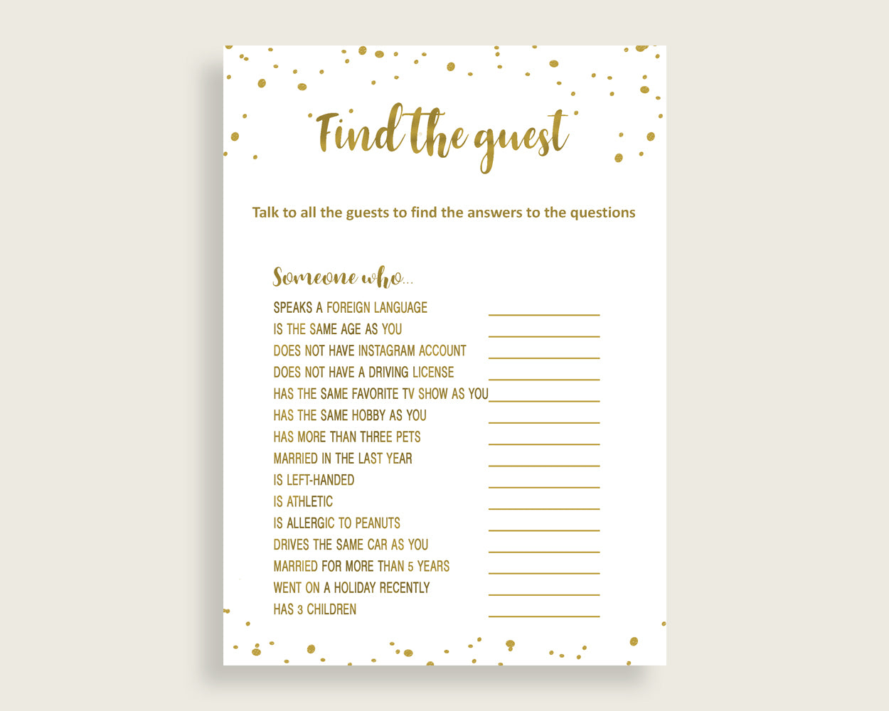 Find The Guest Bridal Shower Find The Guest Gold Bridal Shower Find The Guest Bridal Shower Gold Find The Guest Gold White prints G2ZNX