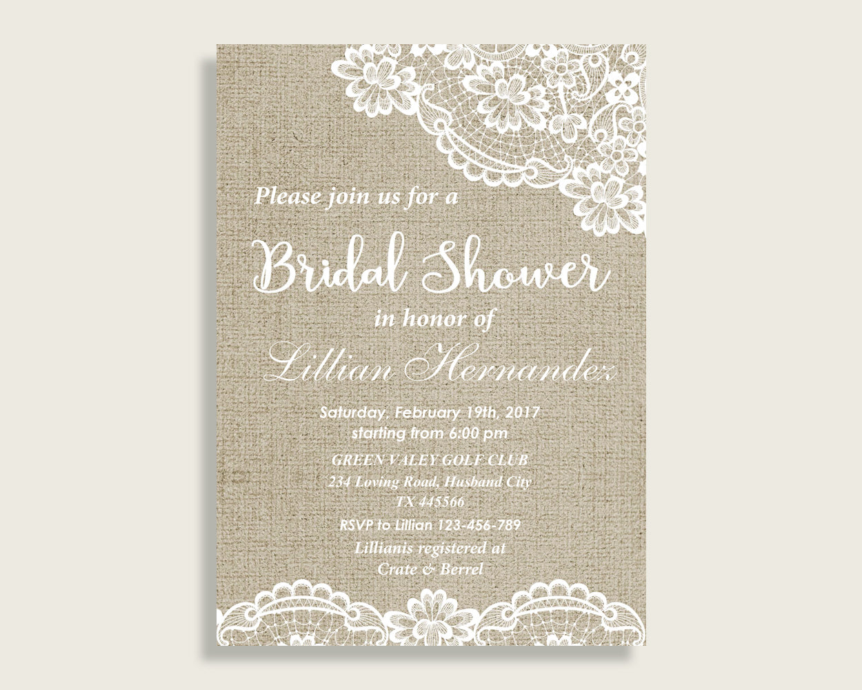 Invitation Bridal Shower Invitation Burlap And Lace Bridal Shower Invitation Bridal Shower Burlap And Lace Invitation Brown White NR0BX