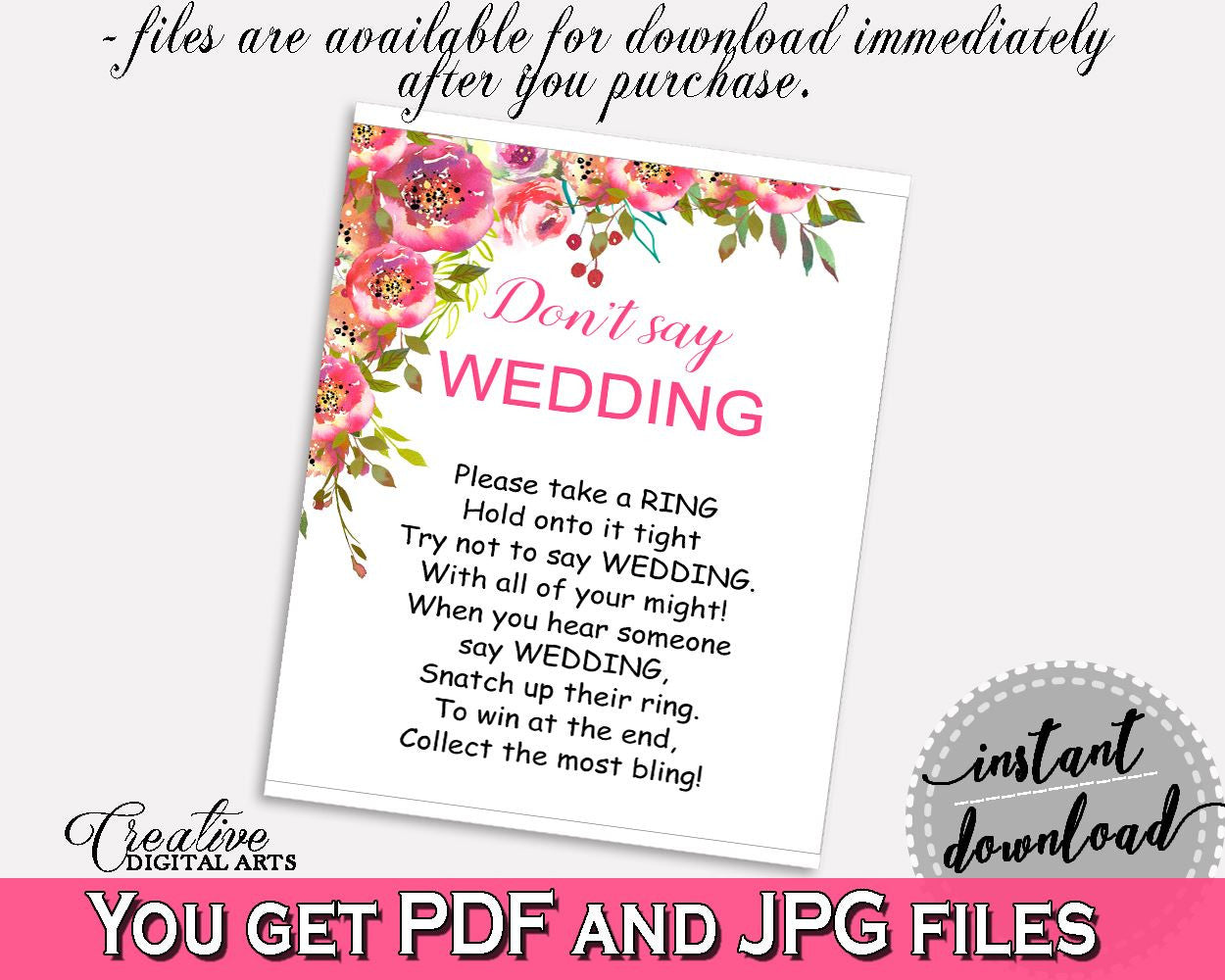 Don't Say Wedding Game Bridal Shower Don't Say Wedding Game Spring Flowers Bridal Shower Don't Say Wedding Game Bridal Shower Spring UY5IG - Digital Product