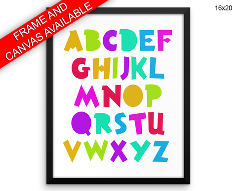 Alphabet Abc Print, Beautiful Wall Art with Frame and Canvas options available Nursery Decor