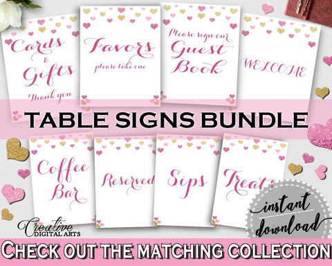 Table Signs Bundle in Glitter Hearts Bridal Shower Gold And Pink Theme, table signs,  glitter shower, instant download, pdf jpg - WEE0X - Digital Product