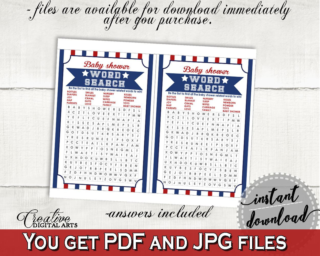 Word Search Baby Shower Word Search Baseball Baby Shower Word Search Baby Shower Baseball Word Search Blue Red customizable files - YKN4H - Digital Product