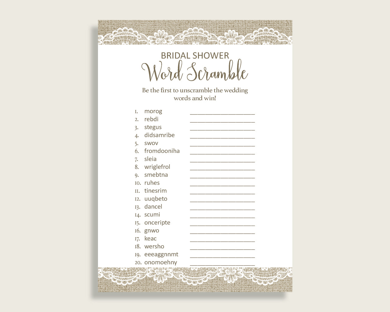 Word Scramble Bridal Shower Word Scramble Burlap And Lace Bridal Shower Word Scramble Bridal Shower Burlap And Lace Word Scramble NR0BX