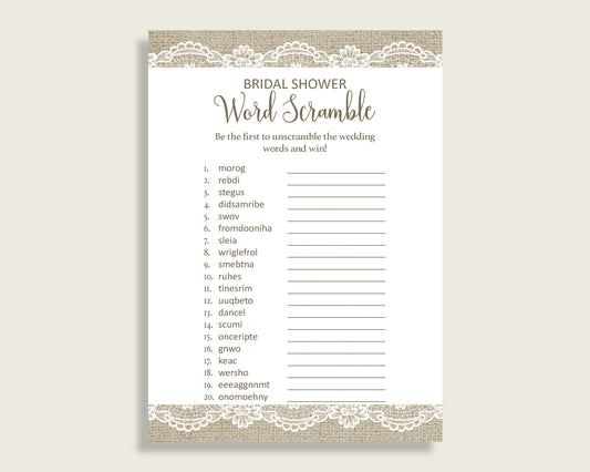 Word Scramble Bridal Shower Word Scramble Burlap And Lace Bridal Shower Word Scramble Bridal Shower Burlap And Lace Word Scramble NR0BX