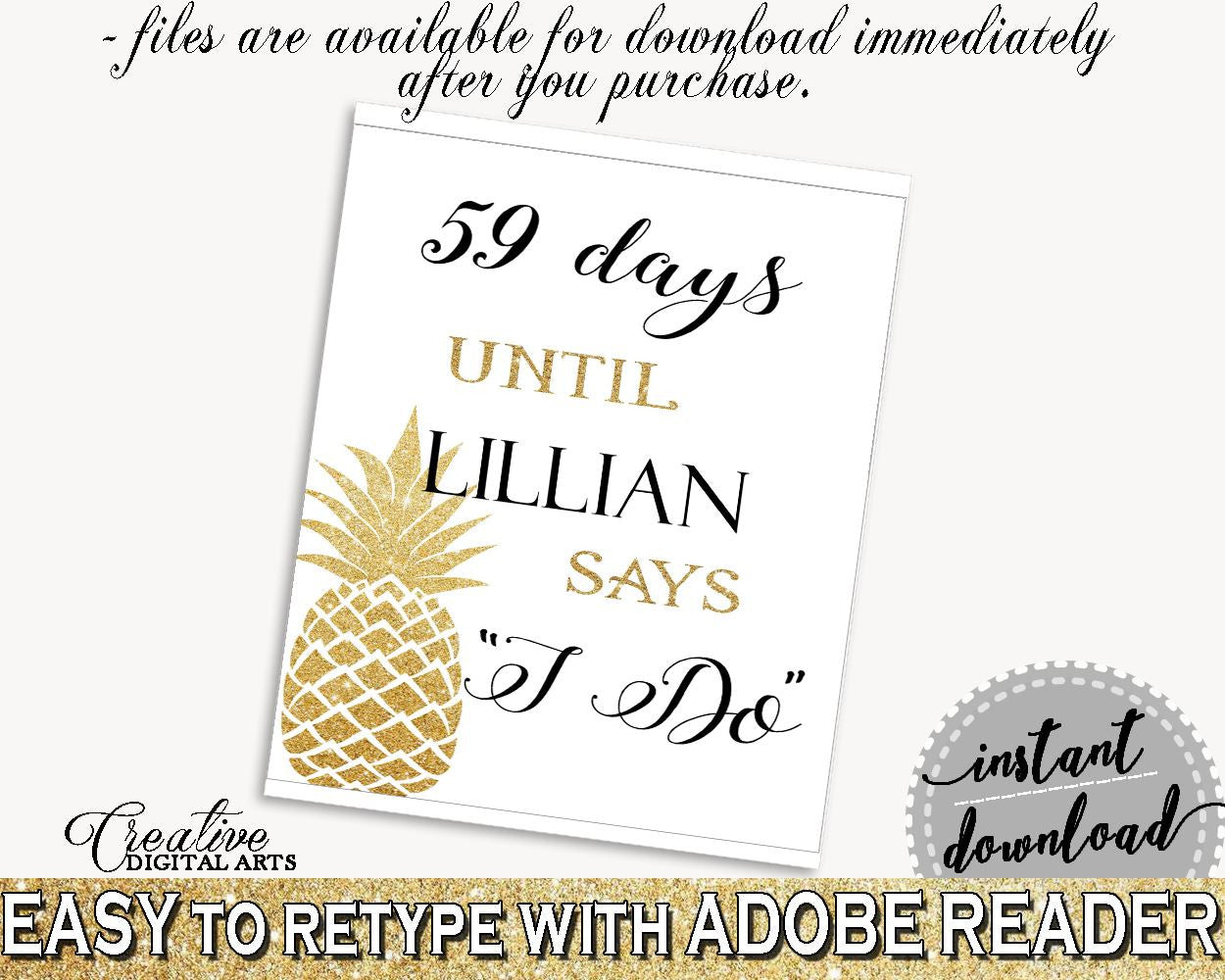 Days Until I Do Bridal Shower Days Until I Do Pineapple Bridal Shower Days Until I Do Bridal Shower Pineapple Days Until I Do Gold 86GZU - Digital Product