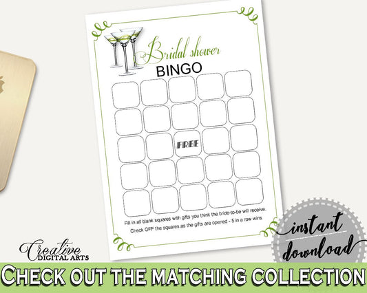 Empty Bingo Bridal Shower Empty Bingo Modern Martini Bridal Shower Empty Bingo Bridal Shower Modern Martini Empty Bingo Green White ARTAN - Digital Product