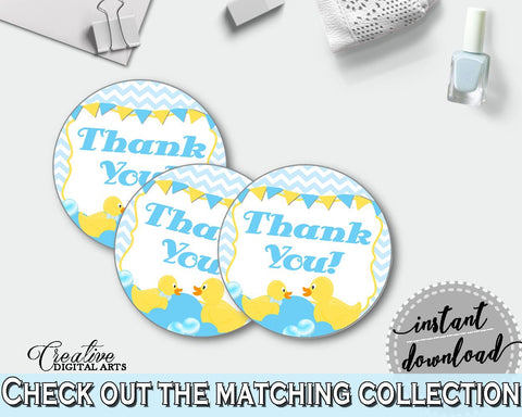 Duck Baby Shower Mint And Blue Round Thank You Tags Gratitude ROUND TAGS, Printable Files, Party Planning, Prints - rd002 - Digital Product