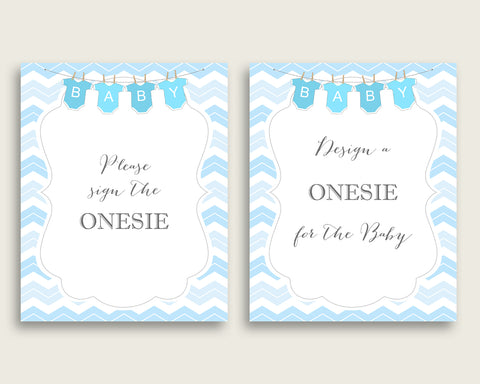 Blue White Please Sign The Onesie Sign and Design A Onesie Sign Printables, Chevron Boy Baby Shower Decor, Instant Download, Popular cbl01