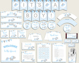 Blue Grey Baby Shower Decorations Boy Kit, Elephant Baby Shower Party Package Printable, Instant Download, Little Peanut Most Popular ebl02