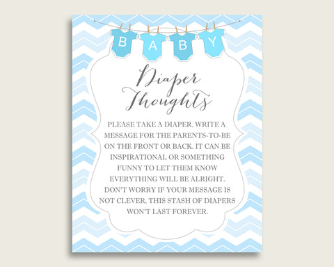 Chevron Baby Shower Diaper Thoughts Printable, Boy Blue White Late Night Diaper Sign, Words For Wee Hours, Write On Diaper Message cbl01