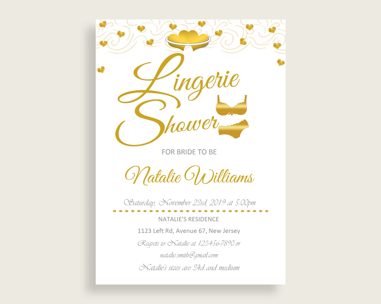 Lingerie Shower Invitation Bridal Shower Lingerie Shower Invitation Gold Hearts Bridal Shower Lingerie Shower Invitation Bridal Shower 6GQOT