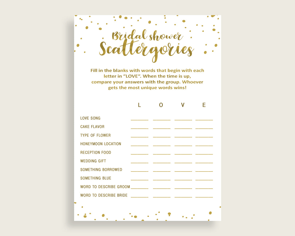 Scattergories Bridal Shower Scattergories Gold Bridal Shower Scattergories Bridal Shower Gold Scattergories Gold White party stuff G2ZNX