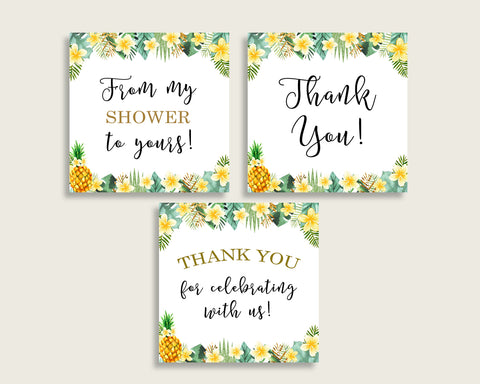 Tropical Baby Shower Square Thank You Tags 2 inch Printable, Green Yellow Gender Neutral Shower Gift Tags, Hang Tags Labels, Instant 4N0VK