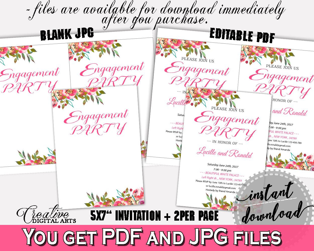 Engagement Party Invitation Bridal Shower Engagement Party Invitation Spring Flowers Bridal Shower Engagement Party Invitation Bridal UY5IG - Digital Product