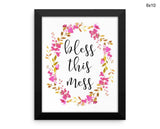 Bless This Mess Print, Beautiful Wall Art with Frame and Canvas options available Kitchen Decor
