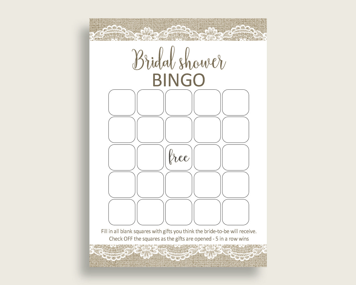 Empty Bingo Bridal Shower Empty Bingo Burlap And Lace Bridal Shower Empty Bingo Bridal Shower Burlap And Lace Empty Bingo Brown White NR0BX