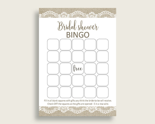 Empty Bingo Bridal Shower Empty Bingo Burlap And Lace Bridal Shower Empty Bingo Bridal Shower Burlap And Lace Empty Bingo Brown White NR0BX