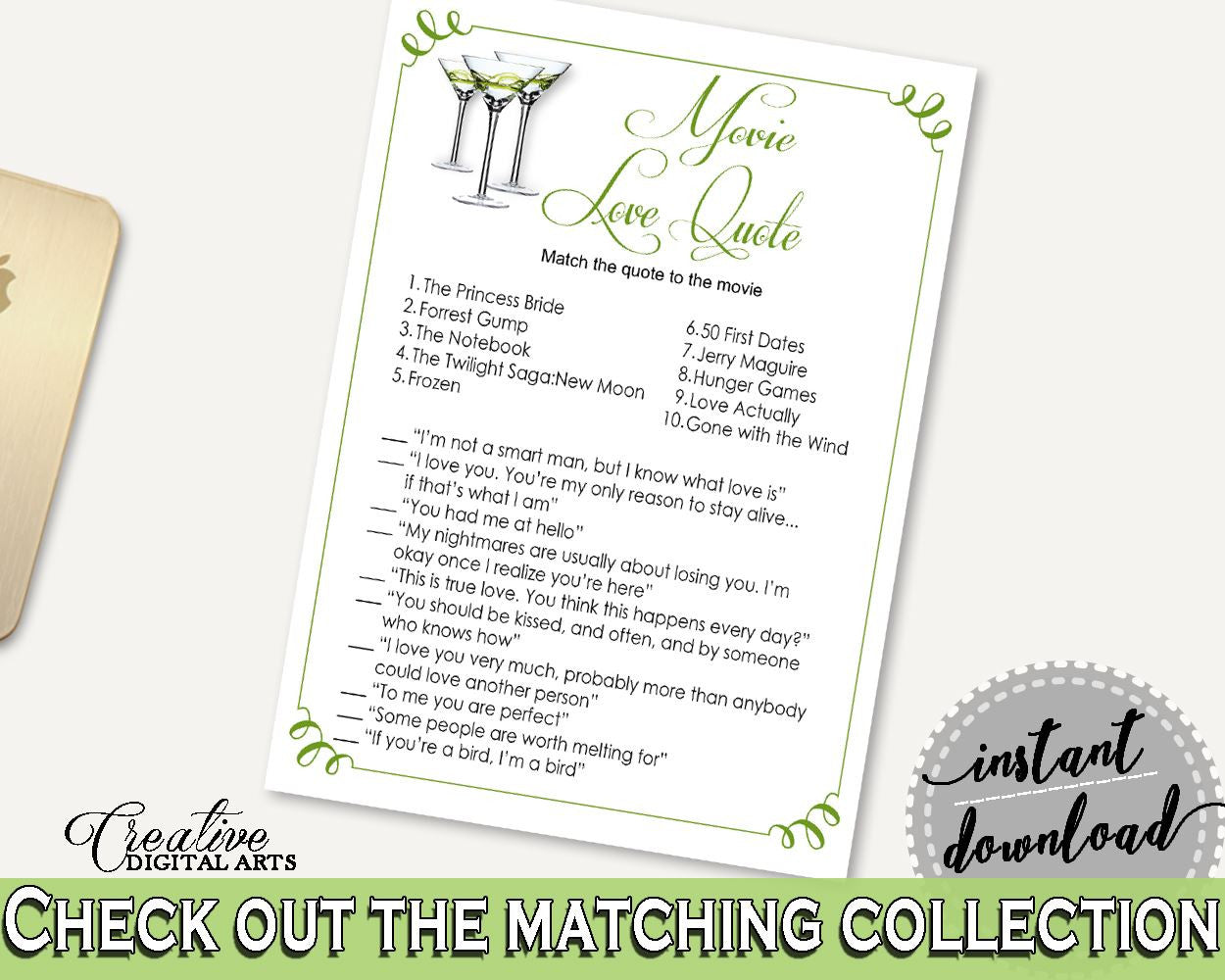 Movie Love Quotes Bridal Shower Movie Love Quotes Modern Martini Bridal Shower Movie Love Quotes Bridal Shower Modern Martini Movie ARTAN - Digital Product