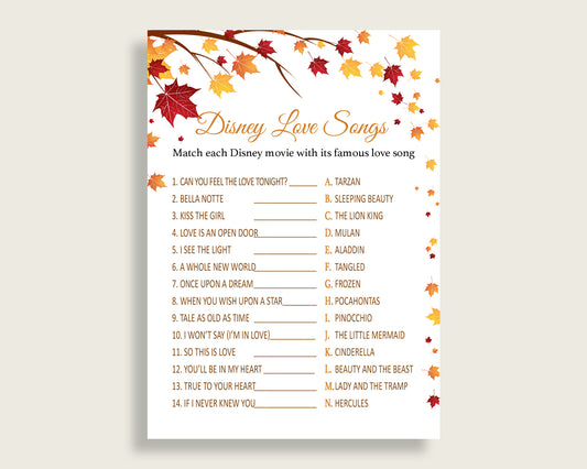 Disney Love Songs Game Bridal Shower Disney Love Songs Game Fall Bridal Shower Disney Love Songs Game Bridal Shower Autumn Disney Love YCZ2S