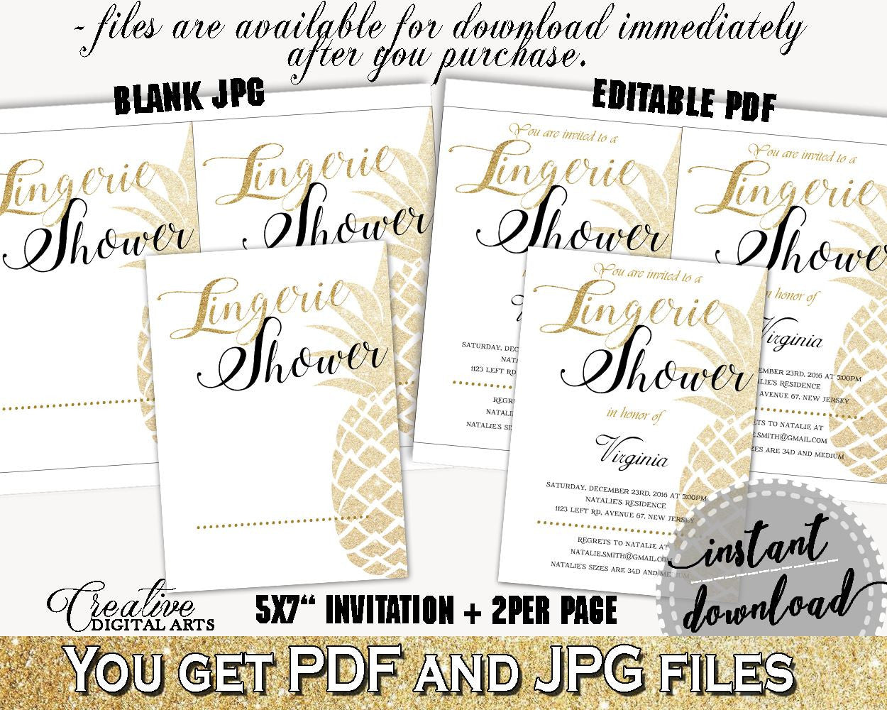 Lingerie Shower Invitation Editable Bridal Shower Lingerie Shower Invitation Editable Pineapple Bridal Shower Lingerie Shower 86GZU - Digital Product