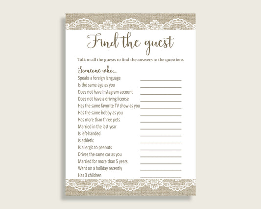 Find The Guest Bridal Shower Find The Guest Burlap And Lace Bridal Shower Find The Guest Bridal Shower Burlap And Lace Find The Guest NR0BX