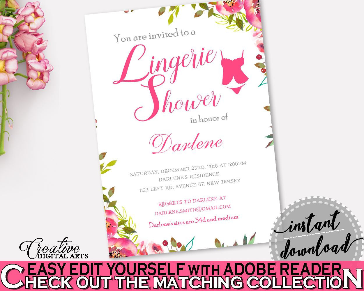 Lingerie Shower Invitation Bridal Shower Lingerie Shower Invitation Spring Flowers Bridal Shower Lingerie Shower Invitation Bridal UY5IG - Digital Product