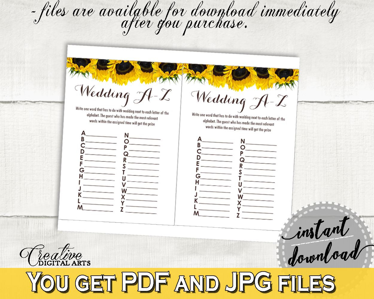 Wedding Game Bridal Shower Wedding Game Sunflower Bridal Shower Wedding Game Bridal Shower Sunflower Wedding Game Yellow White SSNP1 - Digital Product