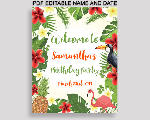 Boy Girl Welcome Birthday Sign Tropical Decoration Sign Green Yellow Printable Tropical Welcome Sign 8LFM8