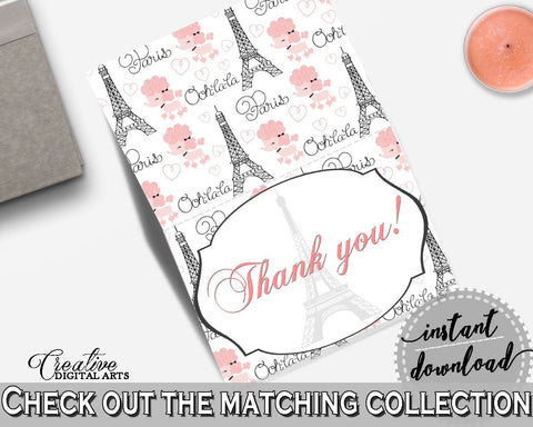 Paris Bridal Shower Thank You Card in Pink And Gray, thank you notes, gray eiffel tower, party stuff, party decorations, party decor - NJAL9 - Digital Product