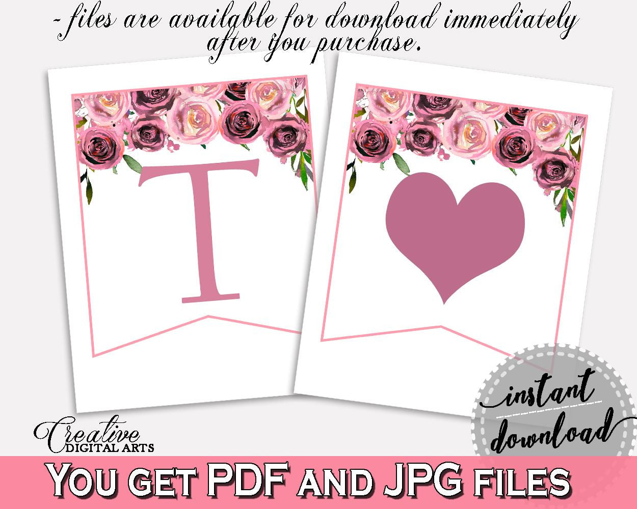 Banner Bridal Shower Banner Floral Bridal Shower Banner Bridal Shower Floral Banner Pink Purple customizable files, printable files BQ24C - Digital Product