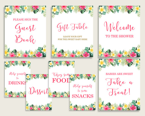 Hawaiian Baby Shower Girl Table Signs Printable, Pink Green Party Table Decor, Favors, Food, Drink, Treat, Guest Book, Instant 955MG