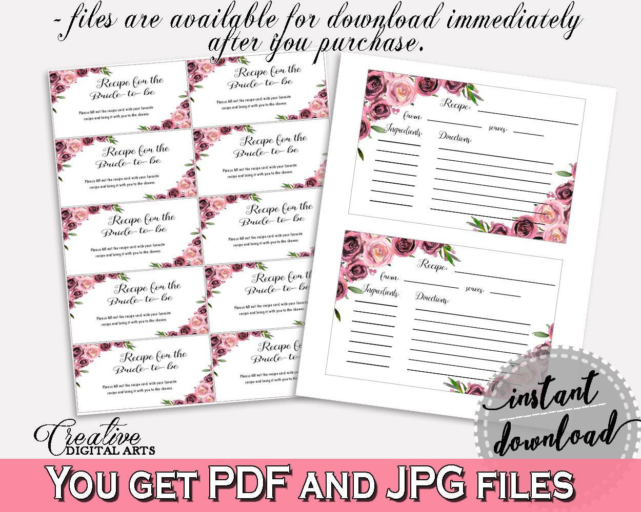 Recipe For The Bride To Be Bridal Shower Recipe For The Bride To Be Floral Bridal Shower Recipe For The Bride To Be Bridal Shower BQ24C - Digital Product