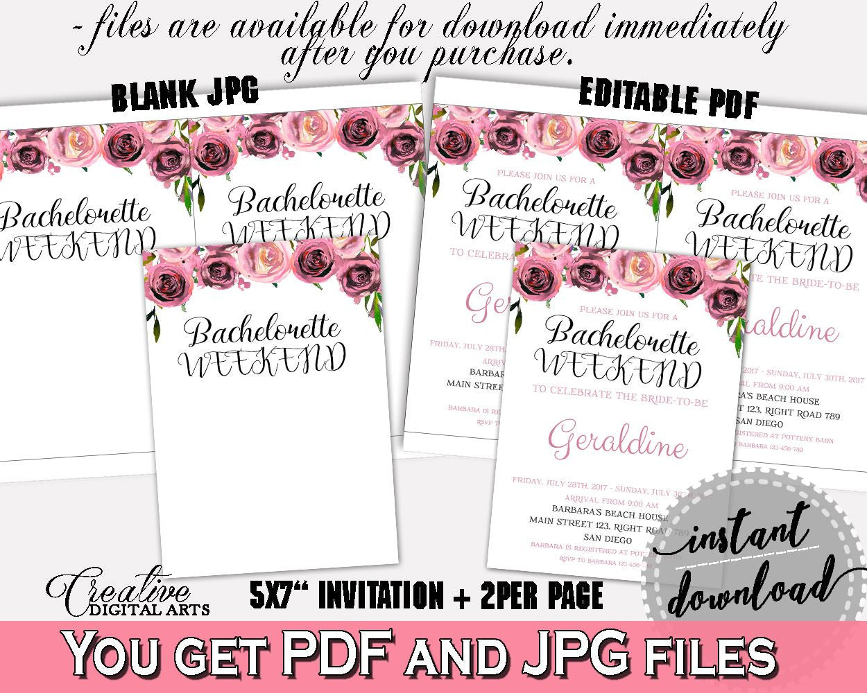 Bachelorette Weekend Invitation Bridal Shower Bachelorette Weekend Invitation Floral Bridal Shower Bachelorette Weekend Invitation BQ24C - Digital Product