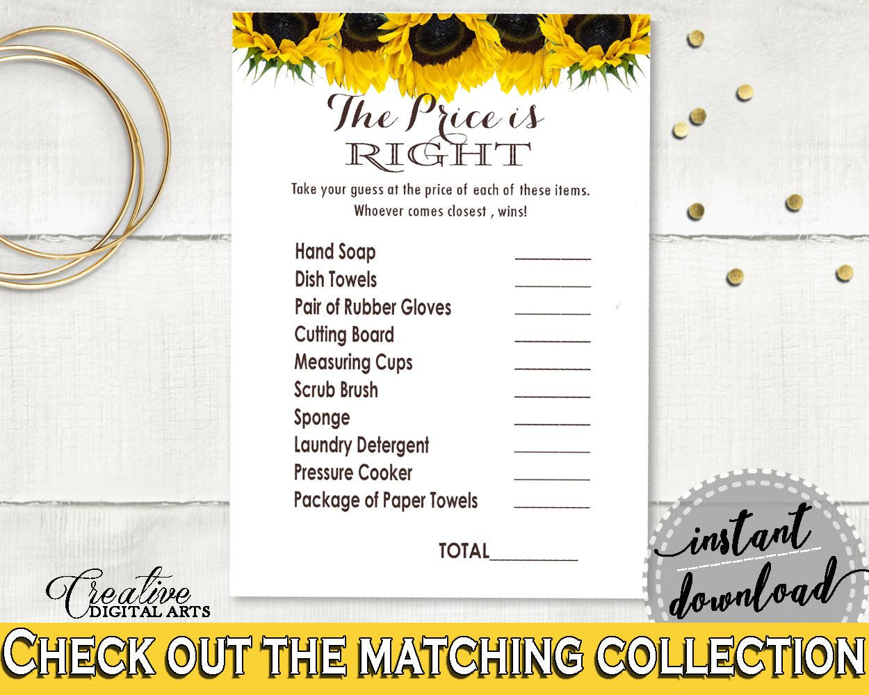 Price Is Right Bridal Shower Price Is Right Sunflower Bridal Shower Price Is Right Bridal Shower Sunflower Price Is Right Yellow White SSNP1 - Digital Product