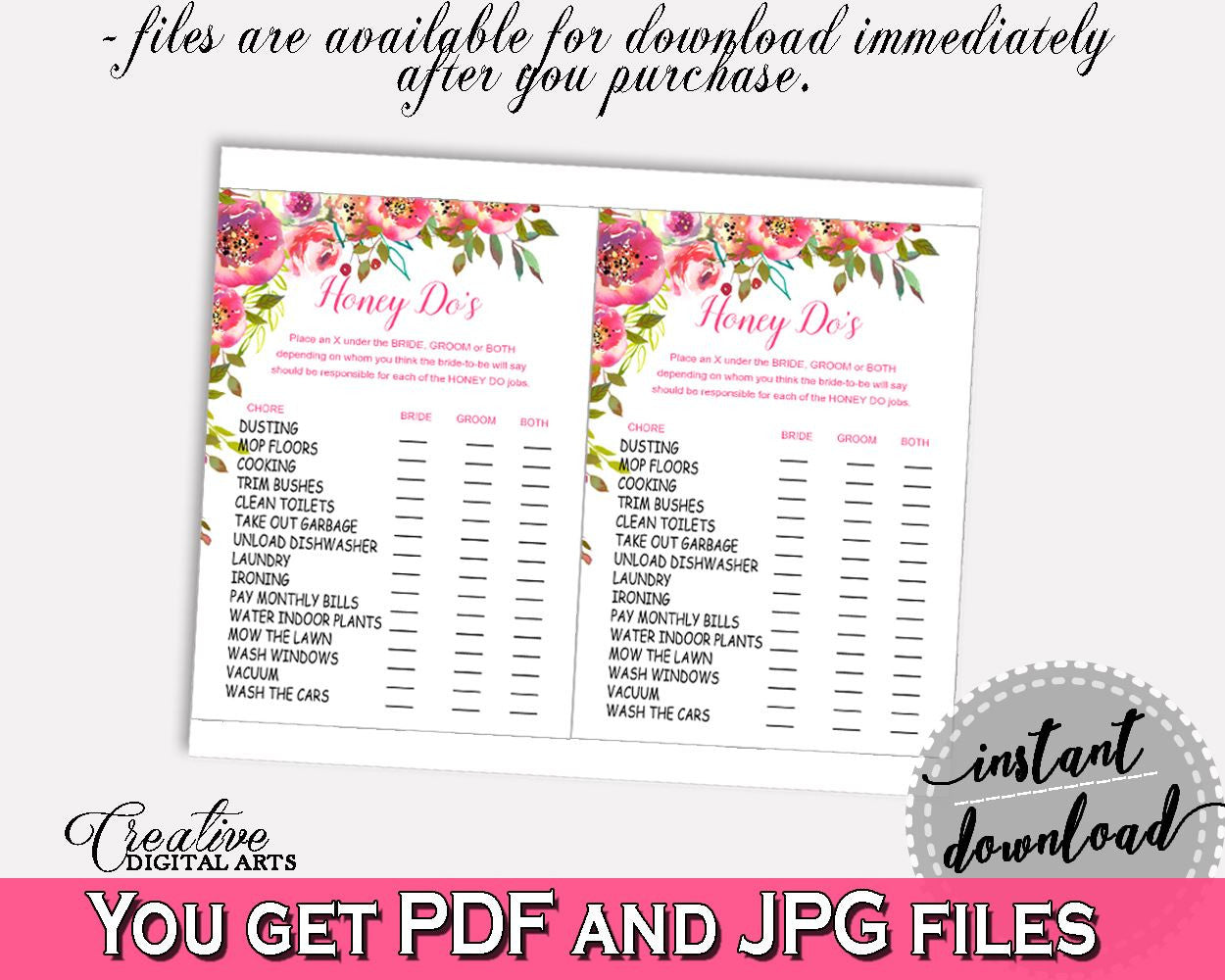 Honey Do List Bridal Shower Honey Do List Spring Flowers Bridal Shower Honey Do List Bridal Shower Spring Flowers Honey Do List Pink UY5IG - Digital Product