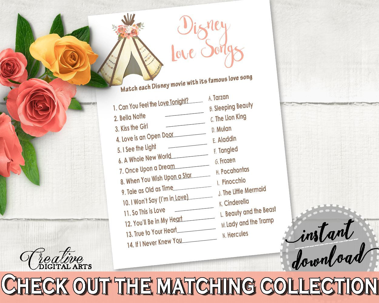 Disney Love Songs Game Bridal Shower Disney Love Songs Game Tribal Bridal Shower Disney Love Songs Game Bridal Shower Tribal Disney 9ENSG - Digital Product